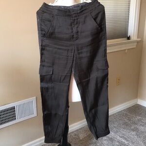 Anthropologie High-Waist Metallic Shimmer Sage Green Utility Cargo Joggers Sz S